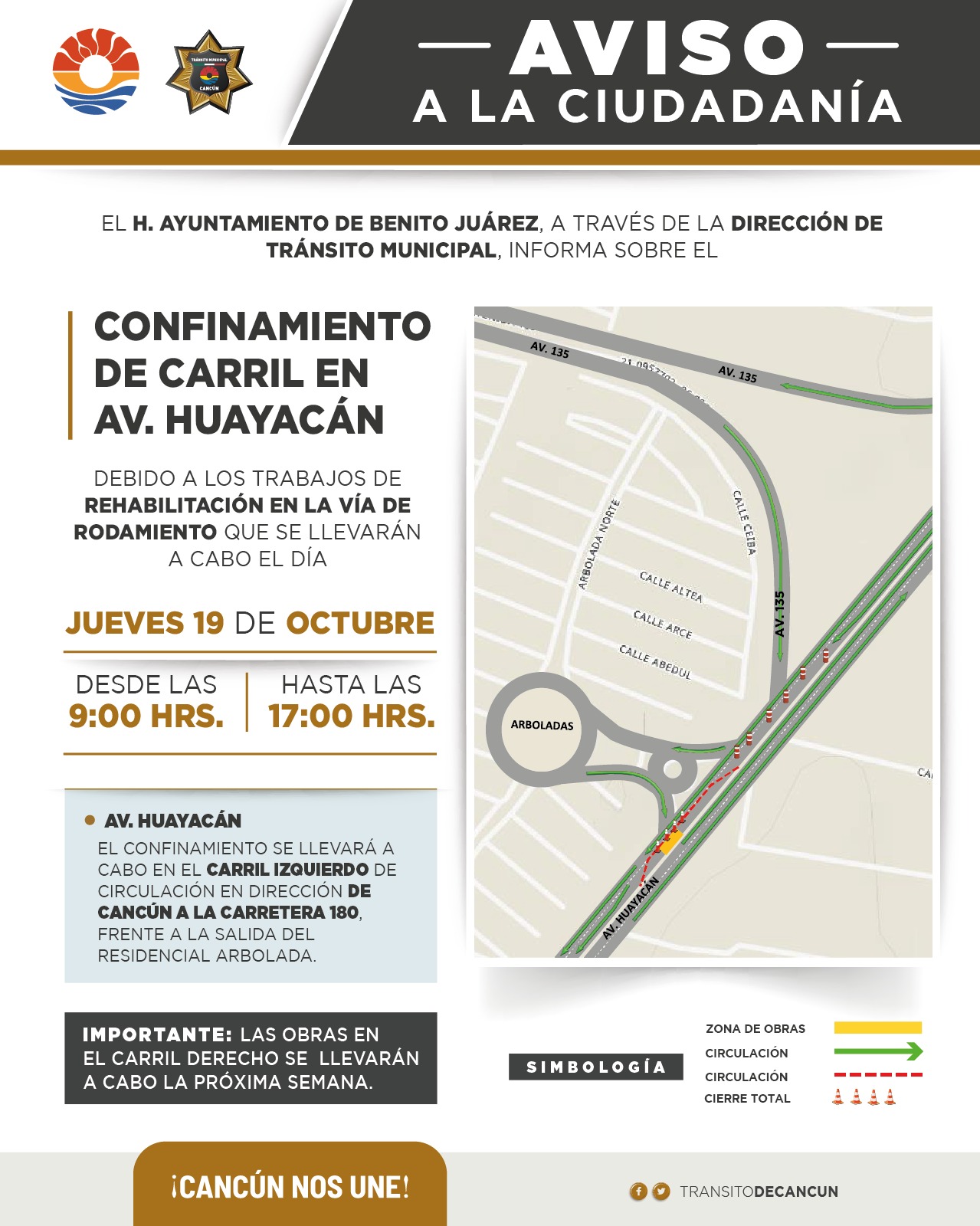 Cierre Vial en Av. Huayacán por trabajos de rehabilitación