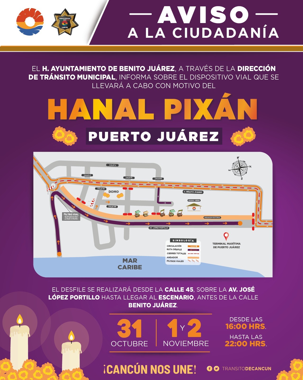 ¡Ajuste Vial en Puerto Juárez por Hanal Pixán!